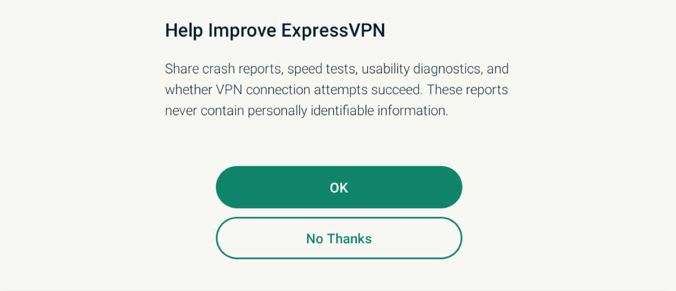 Selecione sua preferência para ajudar a melhorar o ExpressVPN.  
